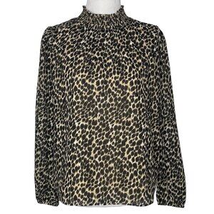 J.Crew Womens Blouse Size Small Mock Neckline Animal Print Long Sleeves Elastic
